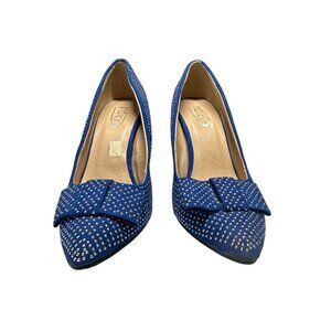 Yoki Blue Heels Mayra Silver Beading All Over Flat Bow Detail Pin Up Size 7